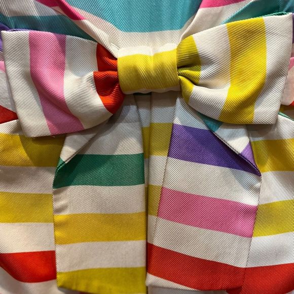 kate spade | Jillian | Lined Silk Rainbow Stripe Dress w Front Pockets & Bow - Picture 4 of 15